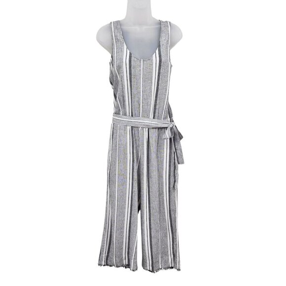 Cloth & Stone Striped Jumpsuit Wide Frayed Legs Open Back Linen Blend XS - Picture 2 of 16